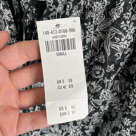 NWT Abercrombie Semi-Sheer Floral Metallic Off-Shoulder Bodysuit Black White LS - Picture 8 of 12